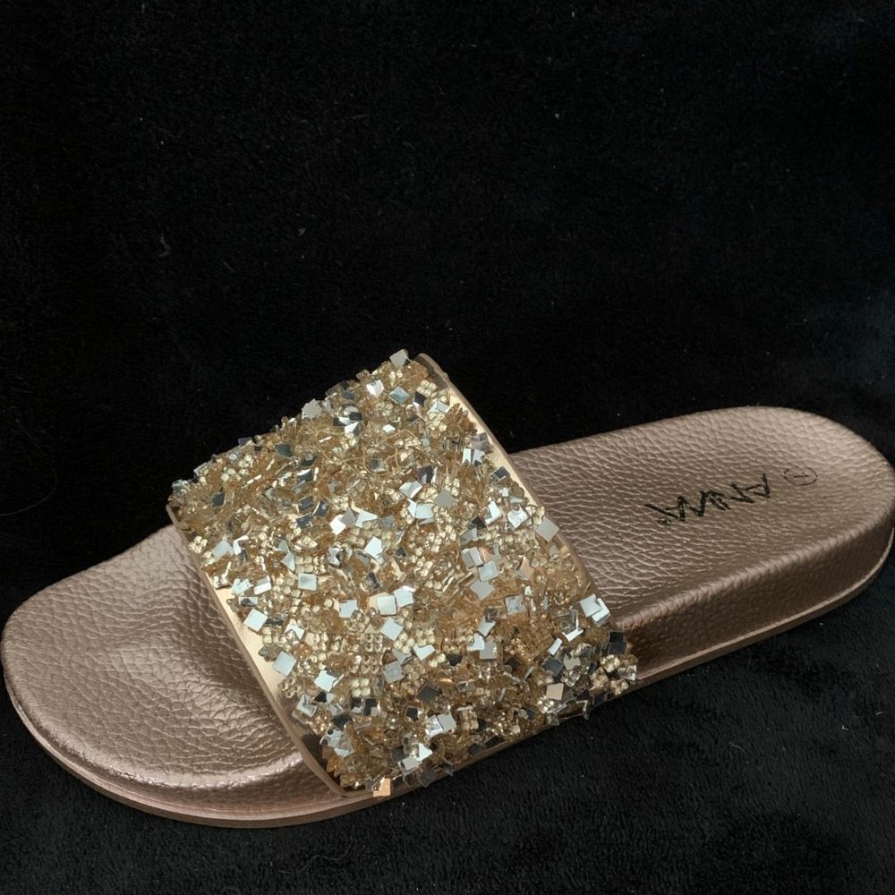 New Without Box  --  ANNA Rose Gold Embellished Slide Sandals  7